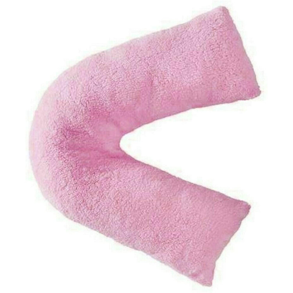 (Pink, Case Only) Teddy V Shaped Pillow Case Super Soft Warm & Cosy