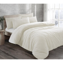(Cream, King) Teddy Fleece Soft Duvet Cover with Pillow Case