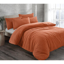 (Orange , Double) Teddy Fleece Soft Duvet Cover with Pillow Case