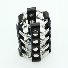 Black Leather & Metal Chasity Cage with Lock
