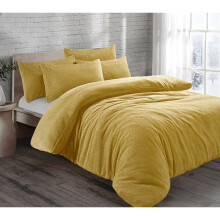 (Ochre, Single) Teddy Fleece Soft Duvet Cover with Pillow Case