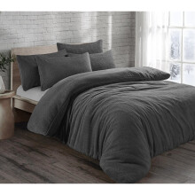 (Charcoal , Super King) Teddy Fleece Soft Duvet Cover with Pillow Case