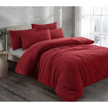(Red, King) Teddy Fleece Soft Duvet Cover with Pillow Case