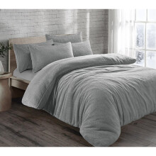 (Silver, Super King) Teddy Fleece Soft Duvet Cover with Pillow Case