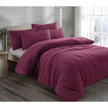 (Plum, Single) Teddy Fleece Soft Duvet Cover with Pillow Case
