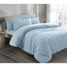 (Blue, Single) Teddy Fleece Soft Duvet Cover with Pillow Case