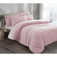 (Pink, Super King) Teddy Fleece Soft Duvet Cover with Pillow Case