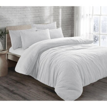 (White, Super King) Teddy Fleece Soft Duvet Cover with Pillow Case