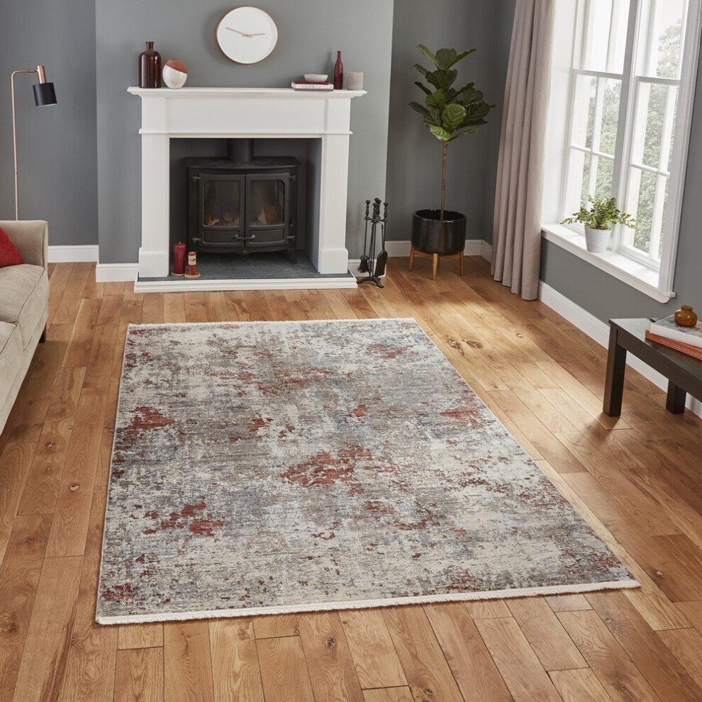 Think Rugs (120X170cm) Athena 18597 Rugs In Grey Terracotta Cozy Modern Distressed Soft Floor Mat Orange,Grey