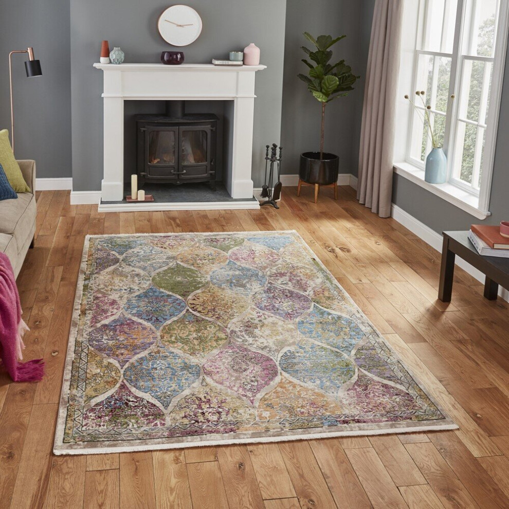 Think Rugs (160X220cm) Athena 24021 Rugs In Multi Cozy Modern Distressed Soft Floor Mat Multicoloured
