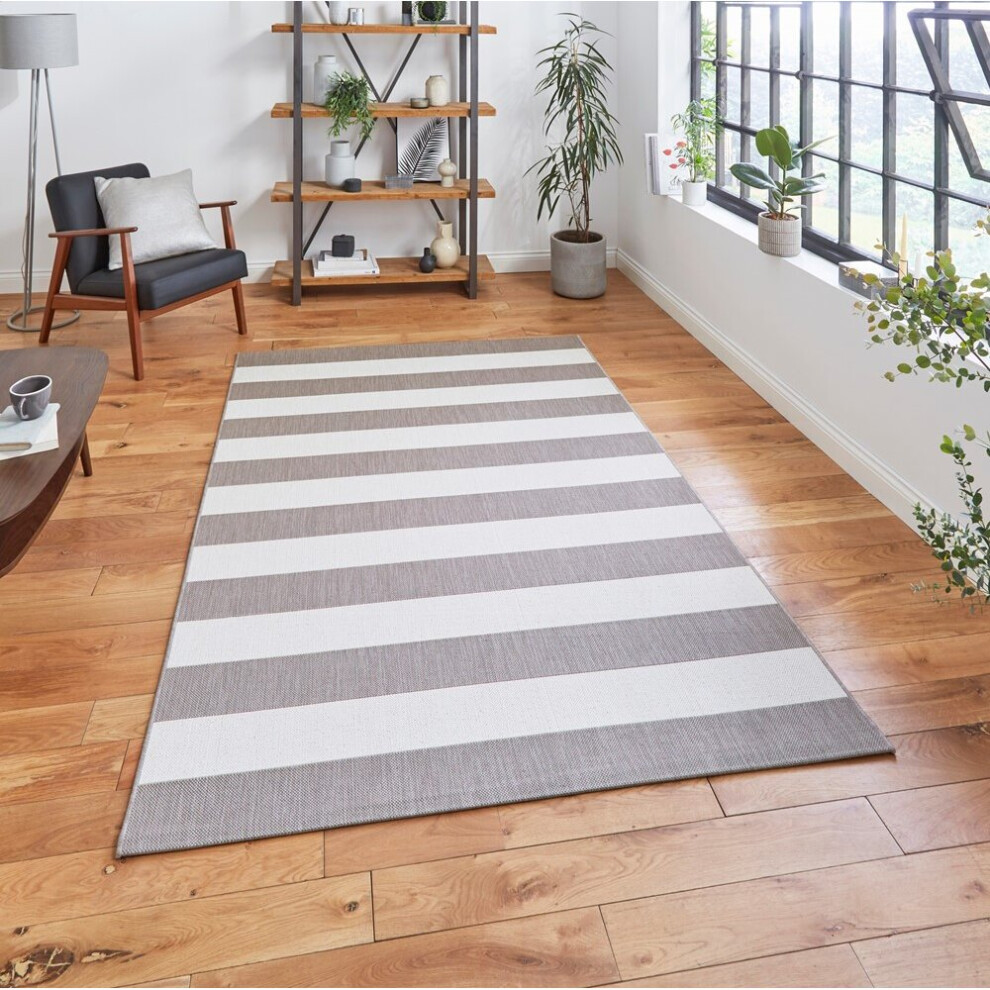 Think Rugs (120X170cm) Santa Monica 48644 Indoor Outdoor Stripe Rug In Beige Cream Cream,Brown