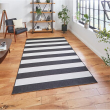 (160x230cm) Santa Monica 48644 Indoor Outdoor Stripe Rug in Black White