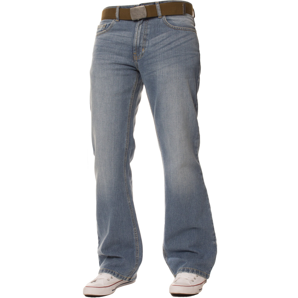 Ze Enzo (Light Wash, 34W / 34L) Mens Bootcut Loose Fit Wide Flare Leg Denim Jeans Blue