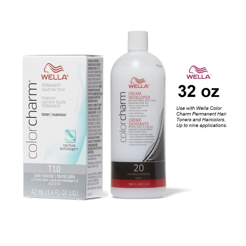 (T10 Pale Blonde + 20 Vol. 32oz) Wella Hair Colour & 20 Volume Developer 32oz (BIG)