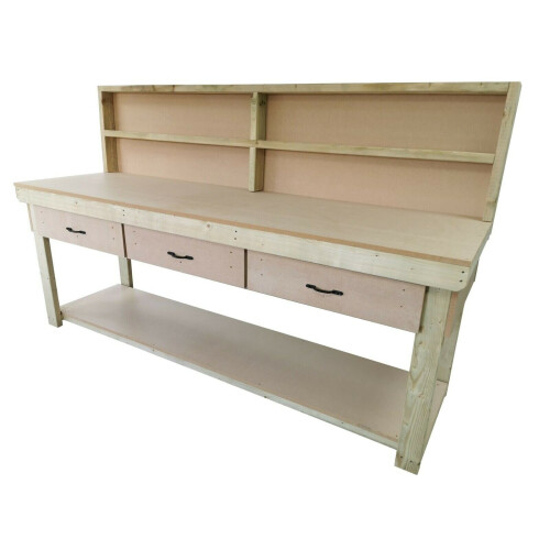 (7ft, Standard Legs) Wooden MDF Top Workbench With Drawers And Back Panel 1