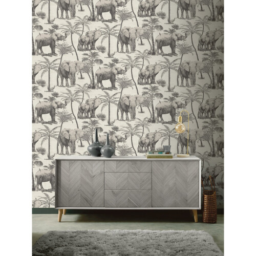 Arthouse Safari Elephant Wallpaper Charcoal Arthouse 296700 1