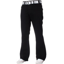 (Black, 34W / 30L) Mens Bootcut Jeans Flared Wide Leg Belted Denim Pants
