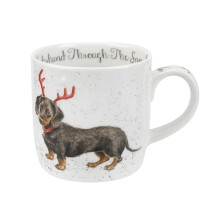Wrendale Dachshund Through The Snow (Dog) Single Mug, Bone China, Multi Coloured, 12 x 8.4 x 8 cm