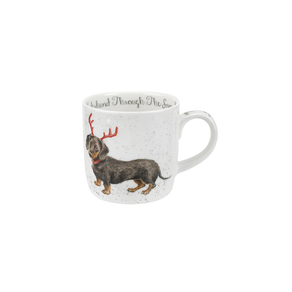 Wrendale Dachshund Through The Snow (Dog) Single Mug, Bone China, Multi Coloured, 12 x 8.4 x 8 cm