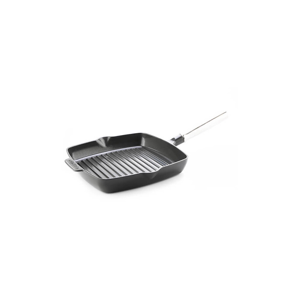 GreenPan Featherweights 26cm Grill Pan, 100% ToxinFree, Healthy Ceramic Nonstick, Cast Aluminium, Metal Utensil/Induction/Dishwasher/OvenSafe, Grey