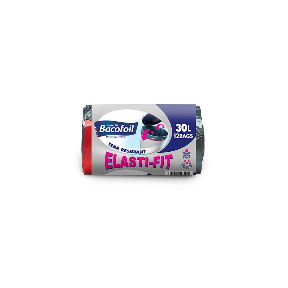Bacofoil 12 x 30L Elasti-Fit Kitchen Bin Liners