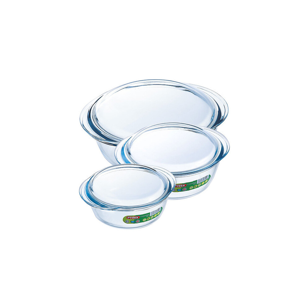 Pyrex Oven Dish Set 3 Piece Glass Kitchen Baking Roasting Tray 912S637/6142
