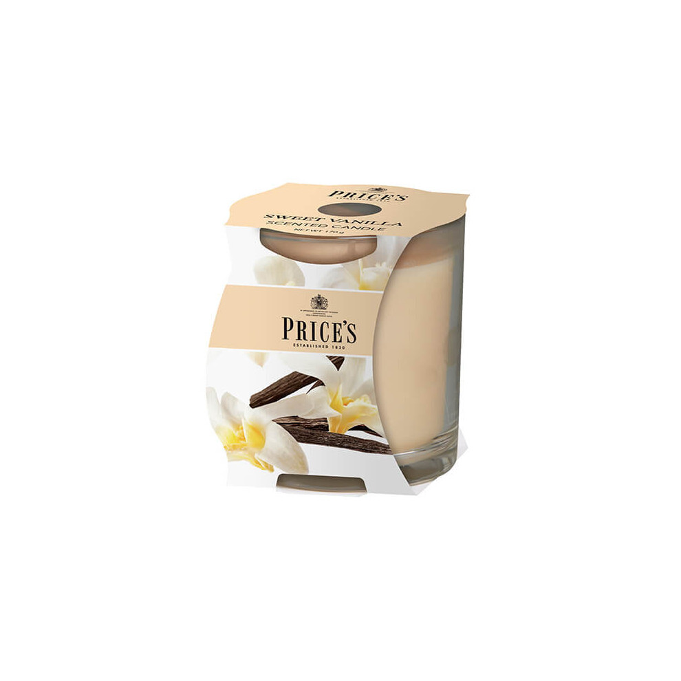 Price's Candles Sweet Vanilla Scented candle in glass jar in cluster