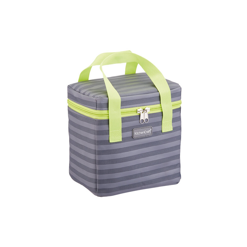 KitchenCraft Lunch Grey Stripy 5 Litre Cool Bag with Lime Handles