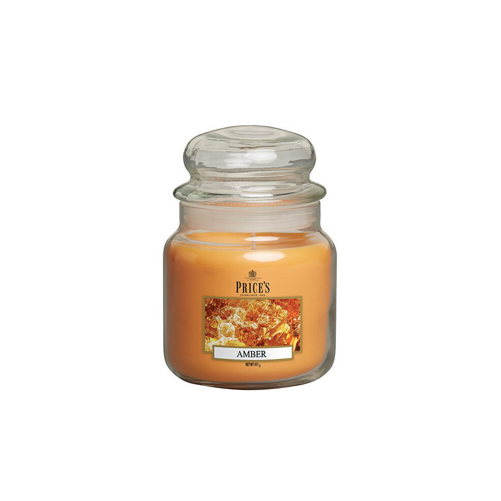 Price's Candles Amber Scented candle in MEDIUM GLASS JAR with glass lid