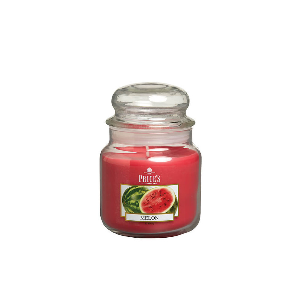 Price's Candles Melon Scented candle in MEDIUM GLASS JAR with glass lid