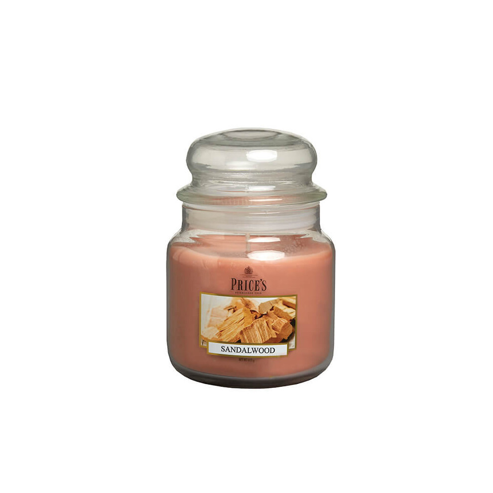 Price's Candles Sandalwood Scented candle in MEDIUM GLASS JAR with glass lid