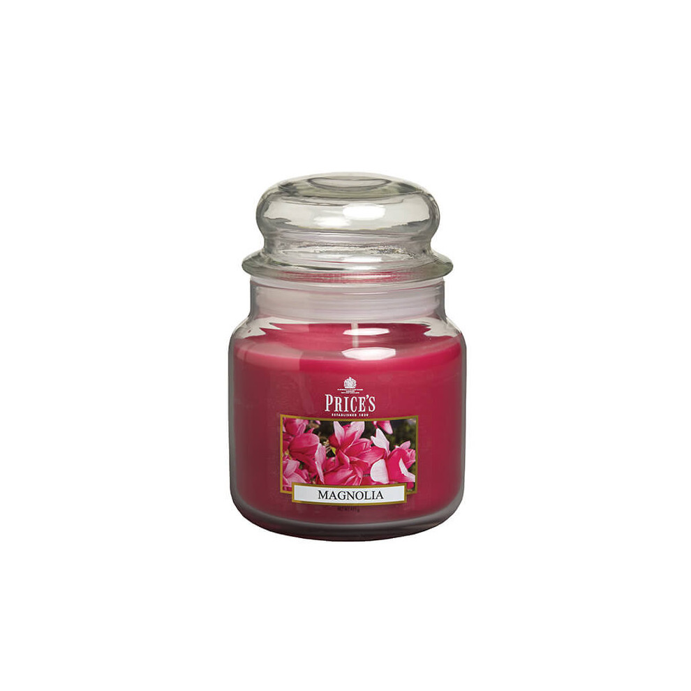 Price's Candles Magnolia Scented candle in MEDIUM GLASS JAR with glass lid