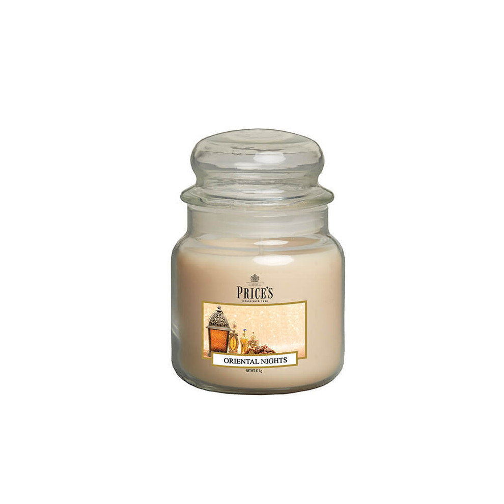 Price's Candles Oriental Nights Scented candle in MEDIUM GLASS JAR with glass lid