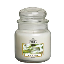 Price's Candles White Musk Scented candle in MEDIUM GLASS JAR with glass lid
