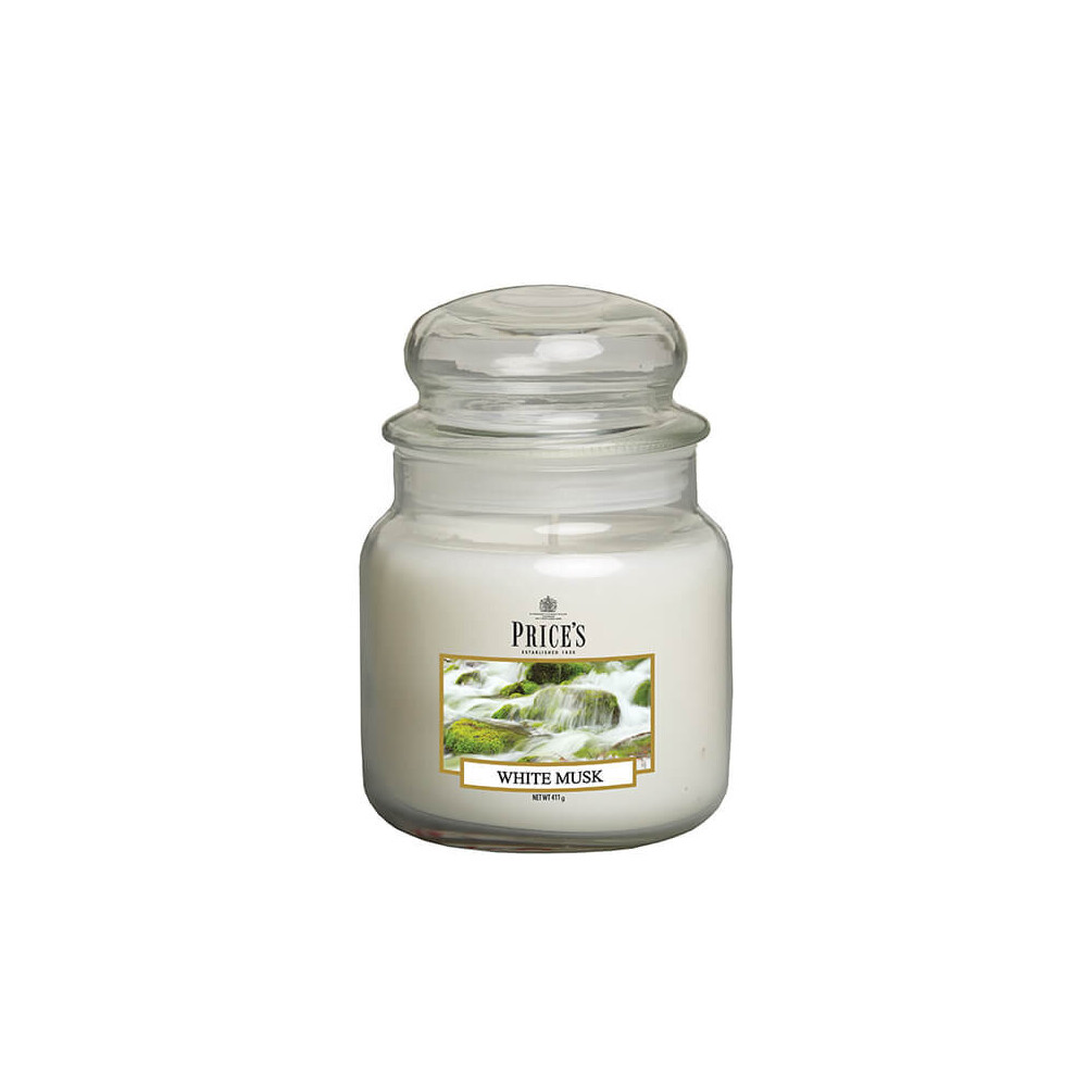 Price's Candles White Musk Scented Candle In MEDIUM GLASS JAR With Glass Lid