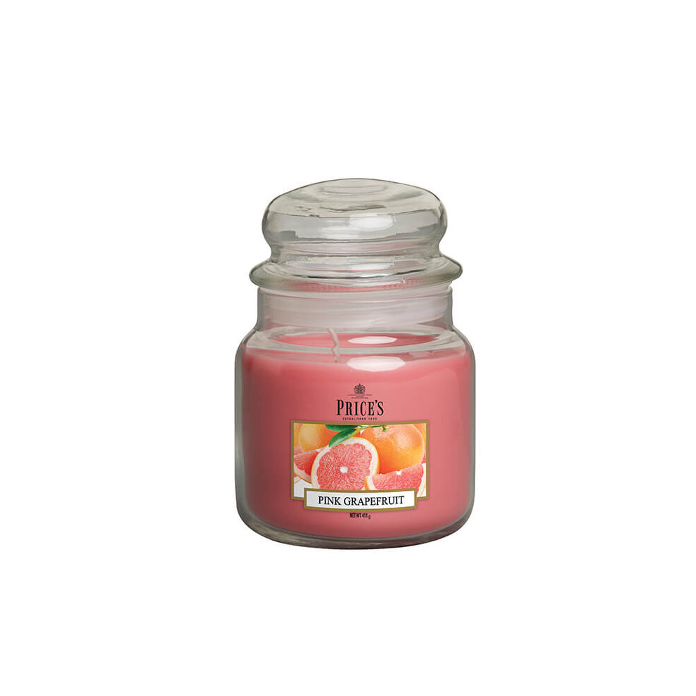 Price's Candles Pink Grapefruit Scented candle in MEDIUM GLASS JAR with glass lid