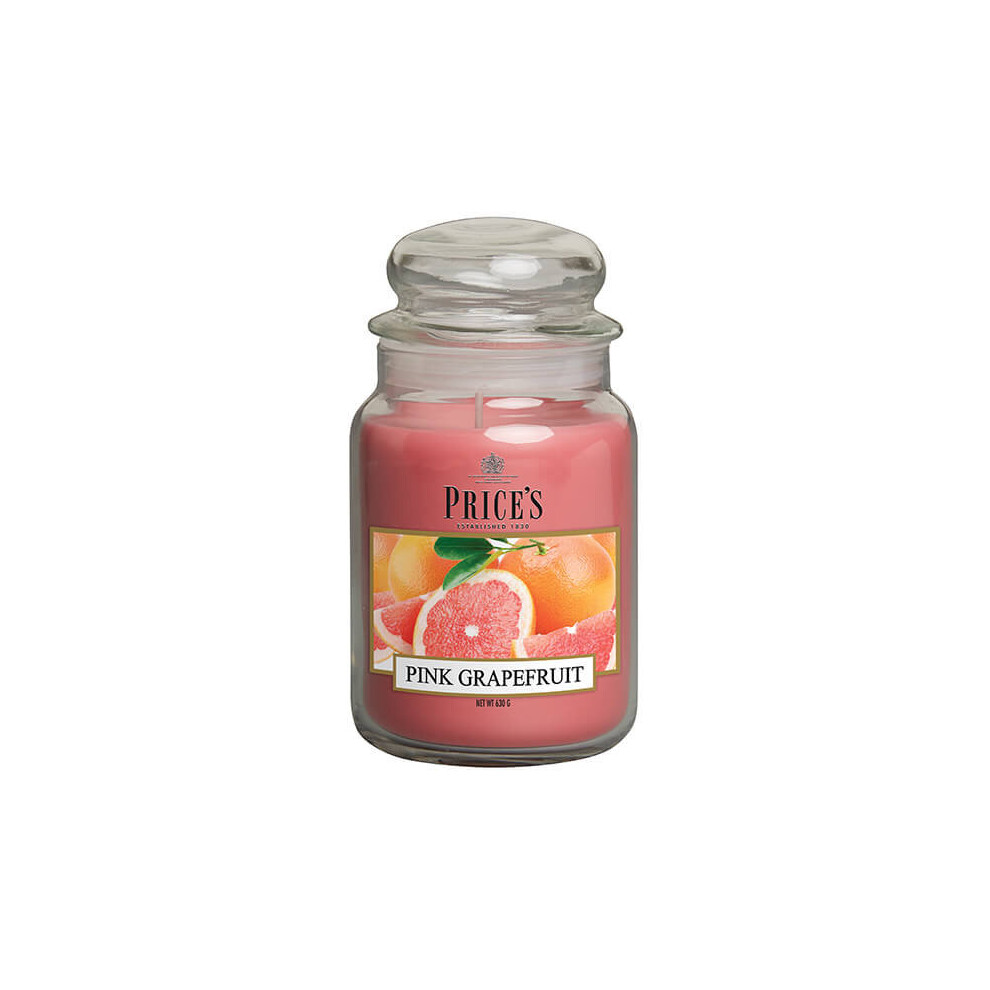 Price's Candles Grapefruit Scented Candle In Large Glass Jar With Glass Lid Pink