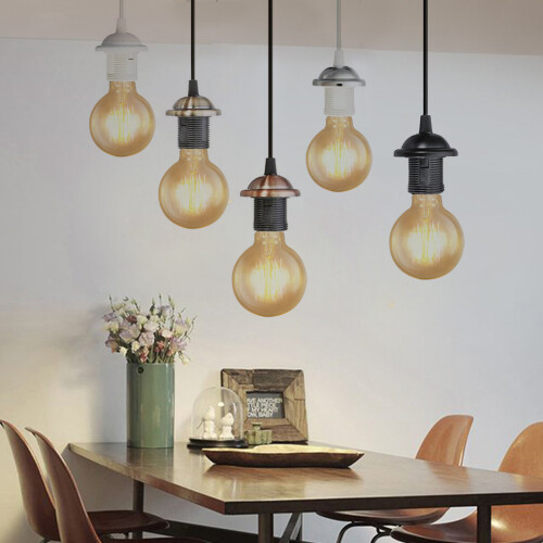 (Sliver) E27 Screw Rose Ceiling Light Fabric Flex Pendant 1