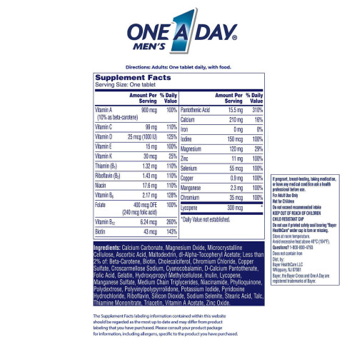 Bayer One A Day Multivitamin til mænd, 300 tabletter 2