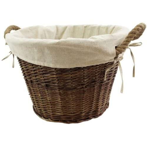 JVL Medium Lined Dark Willow Log Basket with Rope Handles 1