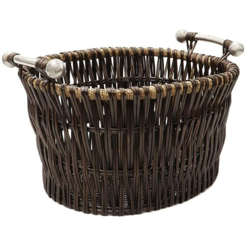 JVL Vertical Weave Oval Log Basket with Metal Handles
