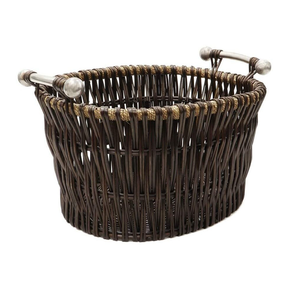 JVL Vertical Weave Oval Log Basket with Metal Handles