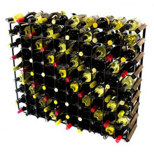 Classic 90 Bottle Dark Oak Stained Wood and Black Metal Wine Rack Ready Assembled