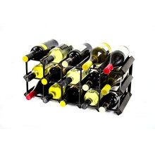 Classic 15 Bottle Black Stained Wood and Black Metal Wine Rack Ready Assembled