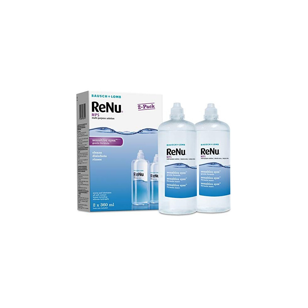 ReNu Multi-Purpose Contact Lens Solution, 2 x 360ml | Soft Contact Lenses for Comfortable Wear | Gentle on Sensitive Eyes | Clean, Disinfect, Rinse a