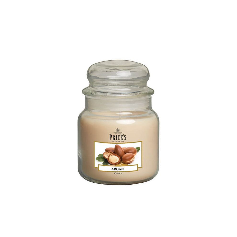 Price's Candles Argan Scented candle in MEDIUM GLASS JAR with glass lid