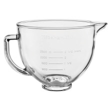 KitchenAid Artisan 4.8L Glass Bowl with Lid - Compatible with 4.8L Stand Mixers, Integrated Measurements, Pour Spout, Handle (Dishwasher Safe)