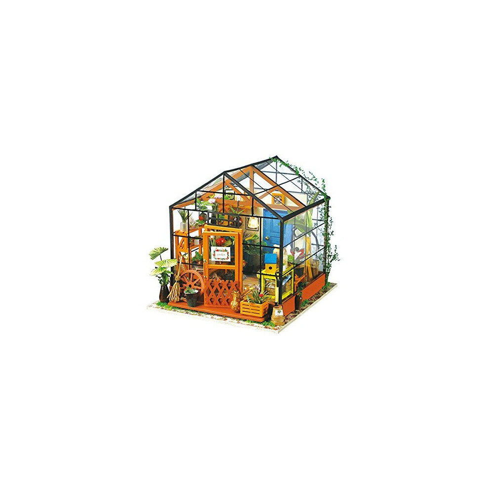 Robotime 3D DIY House Kit Greenhouse with LED Light Miniature Model Making Woodcraft DollhousePuzzle Challenge Gift