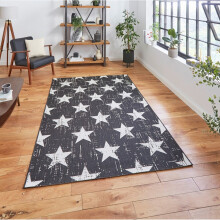 (120x170cm) Santa Monica 48648 Indoor Outdoor Star Rug in Black White