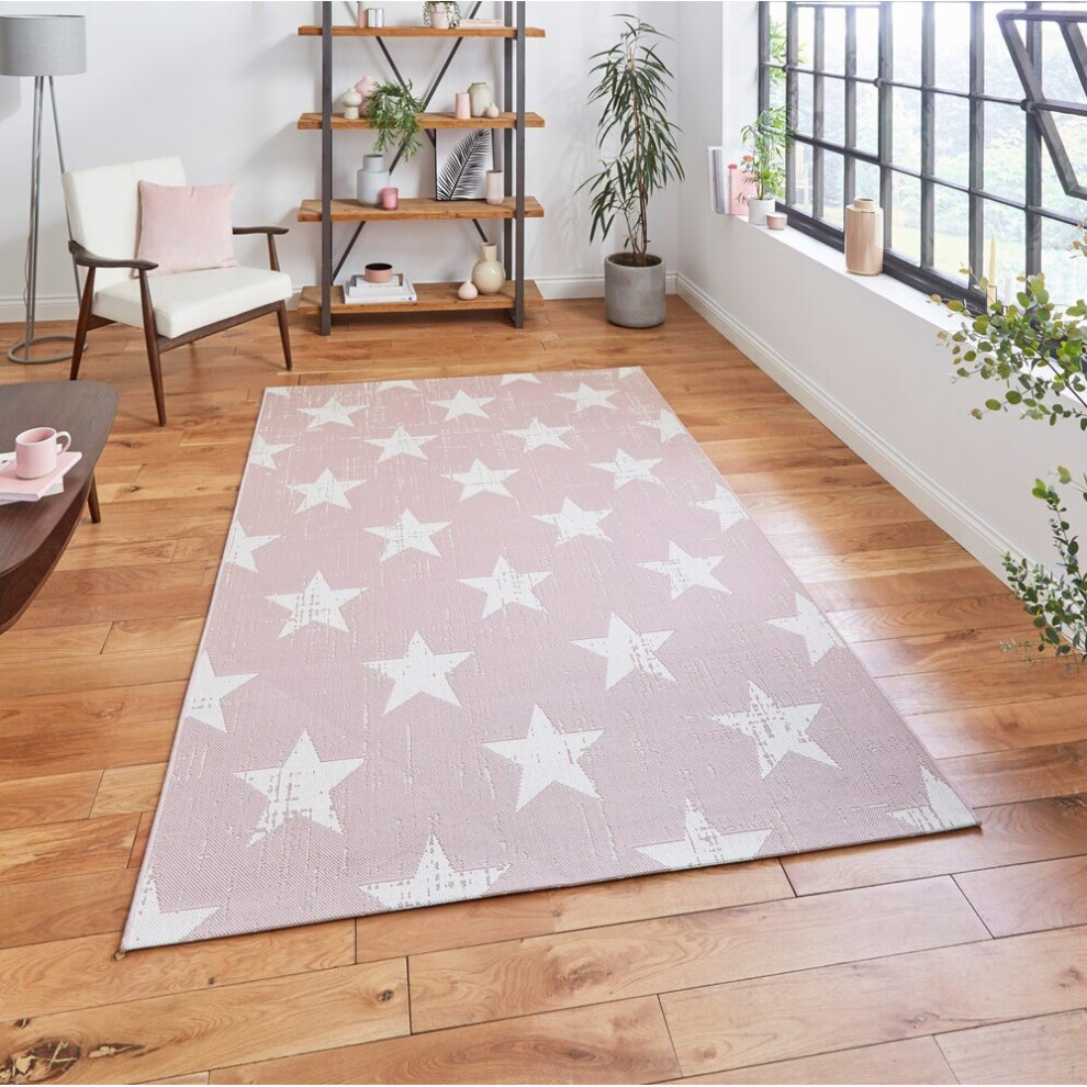 Think Rugs (200X290cm) Santa Monica 48648 Indoor Outdoor Star Rug In Rose Cream Pink,Cream